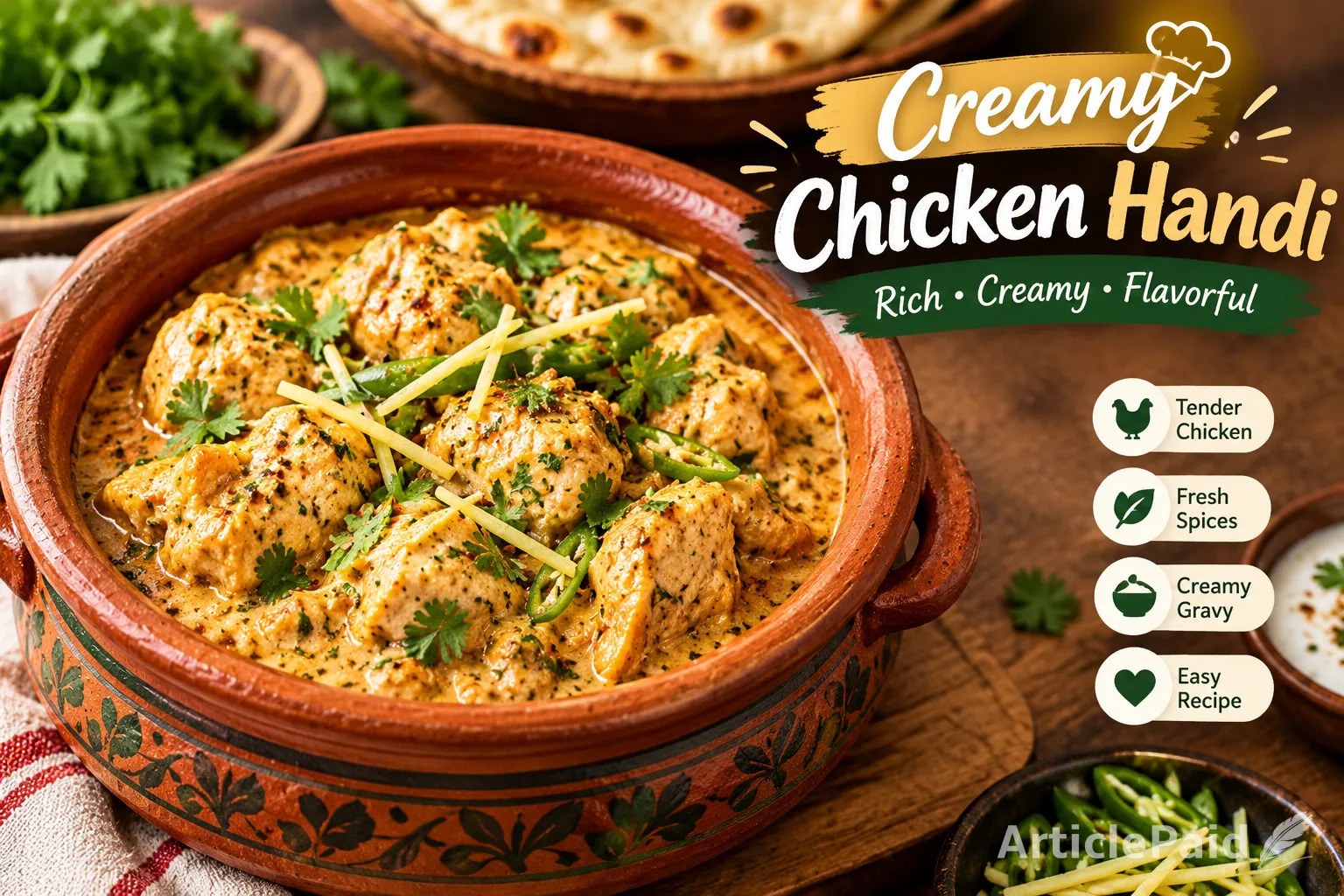Homemade creamy chicken handi recepie with dalicious taste and aroma
