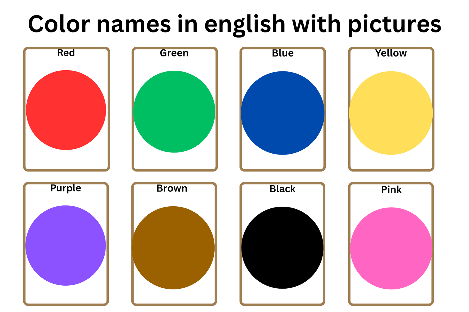 List of common color names in english with pictures